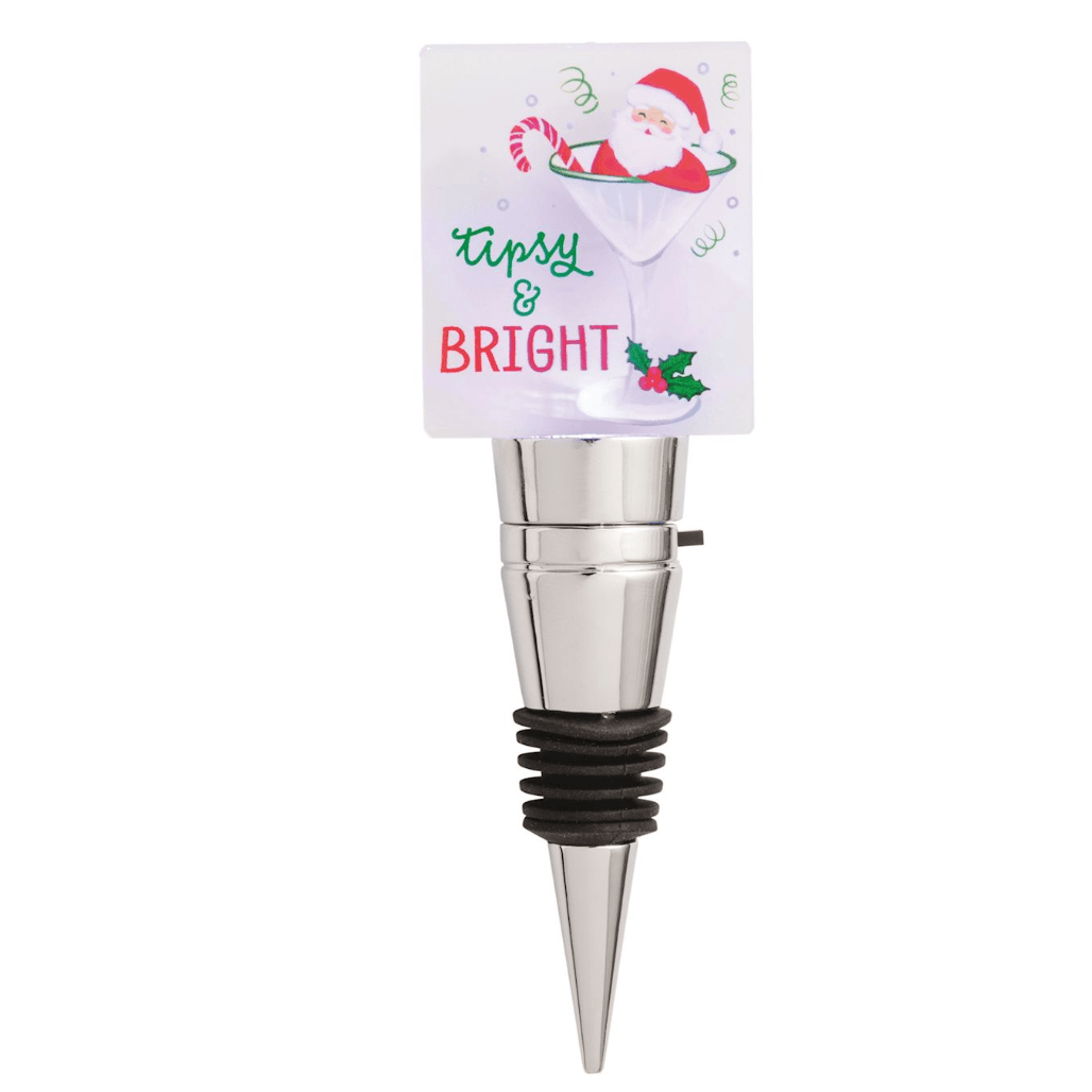 Tipsy & Bright Plaque Bottle Stopper - White Farmhouse Flowers
