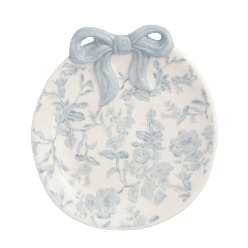 Toile Bow Ring Dish - White Farmhouse Flowers