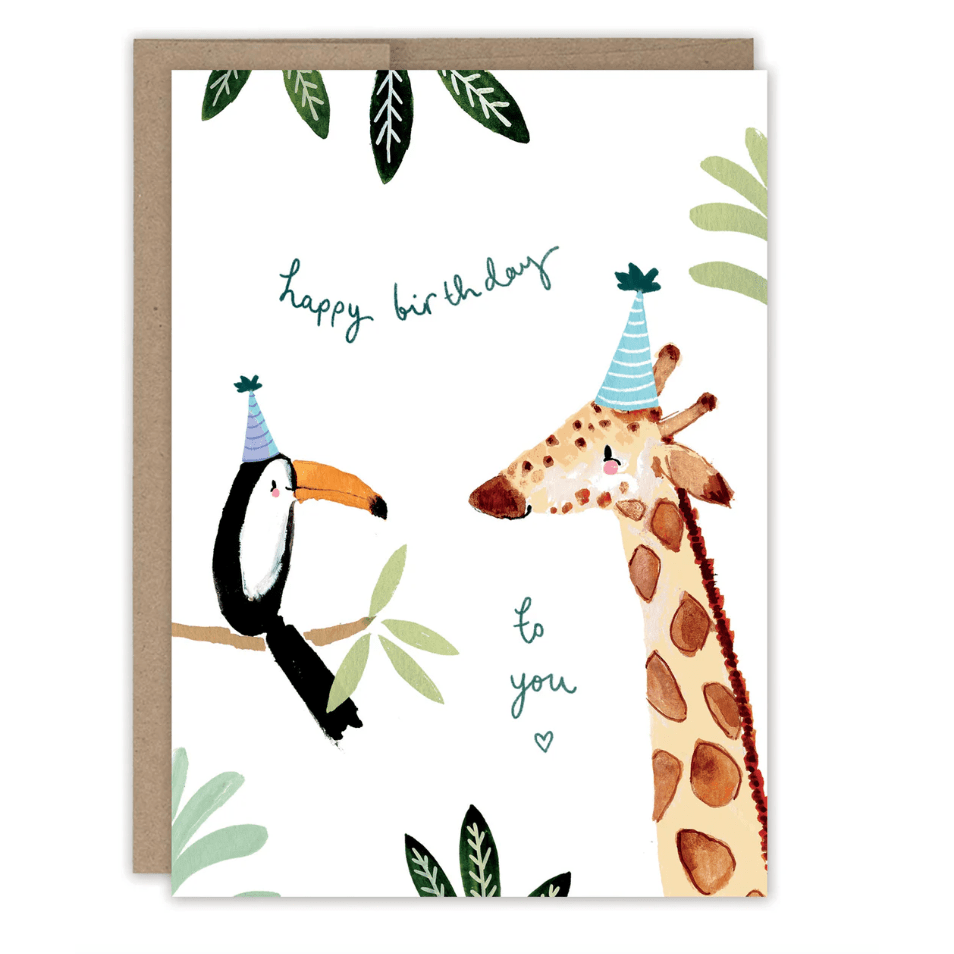 Toucan and Giraffe Birthday Card LM063 - White Farmhouse Flowers
