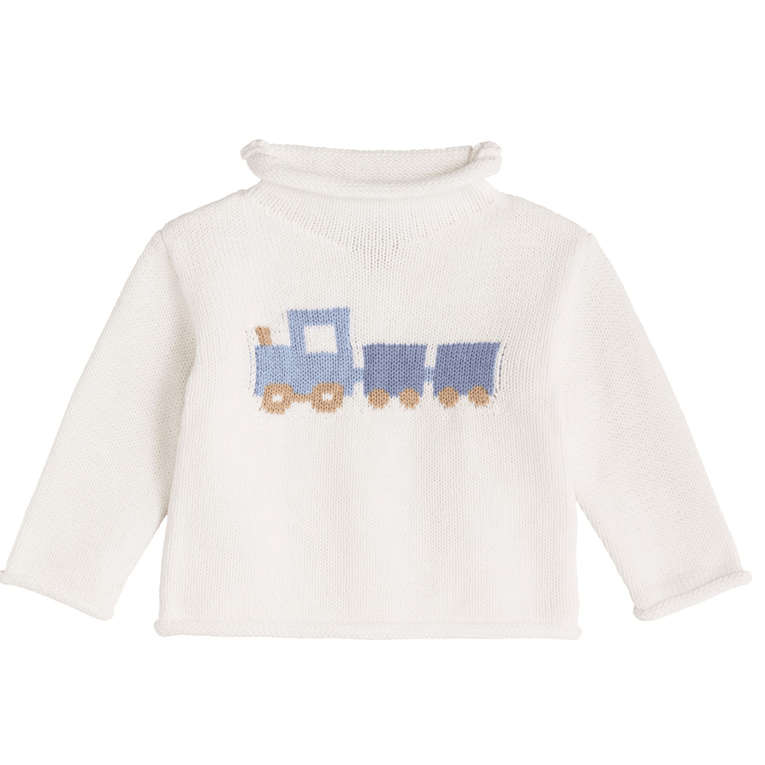 Train Rollneck Sweater - White Farmhouse Flowers