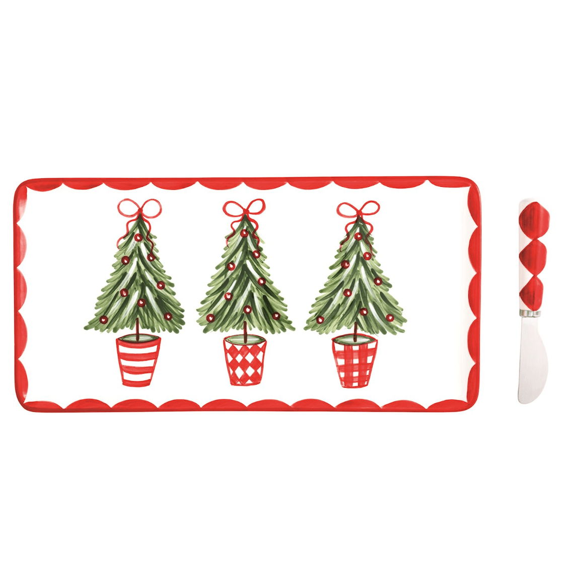 Tree Topiary Tray Set - White Farmhouse Flowers