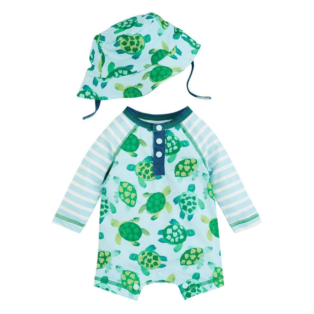 Turtle Rash Guard One Piece & Hat Set - White Farmhouse Flowers