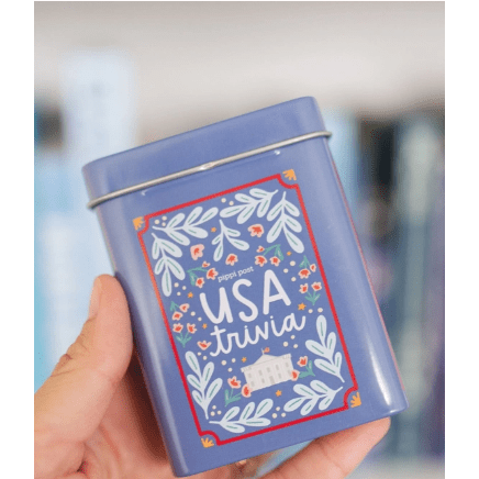 USA Trivia Game - Deck of Cards + Storage Tin - White Farmhouse Flowers