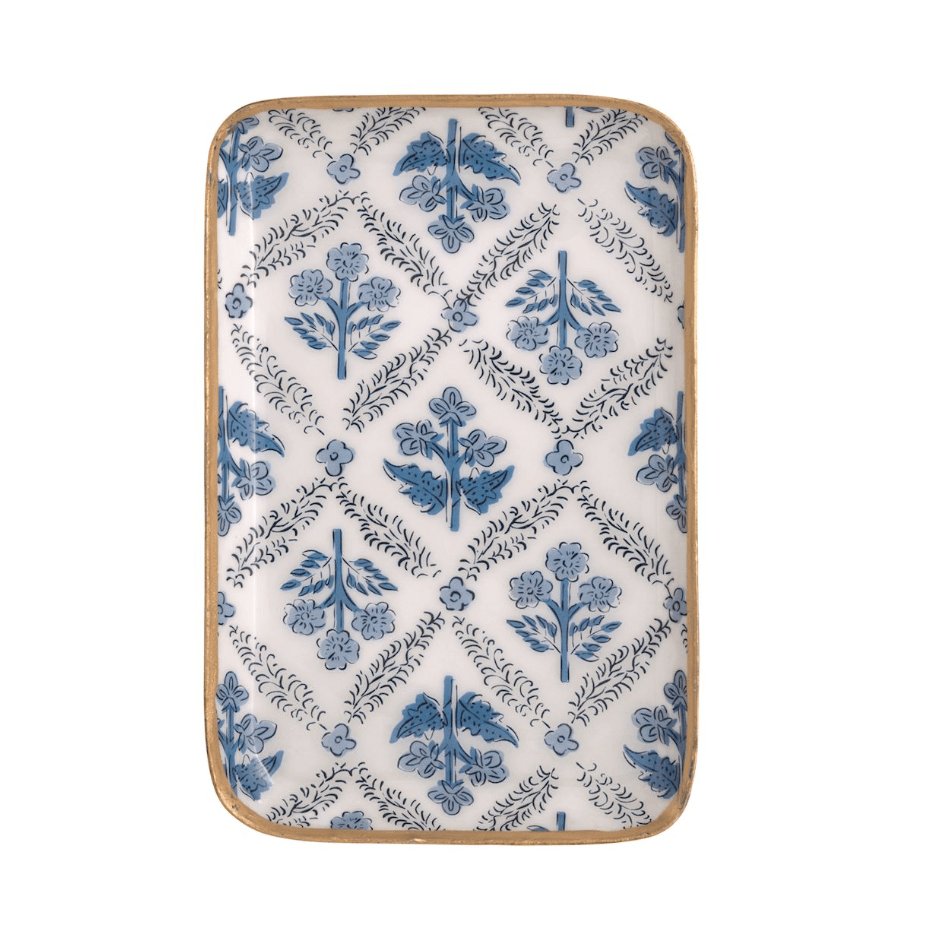 Vine Floral Blue Trinket Tray - White Farmhouse Flowers