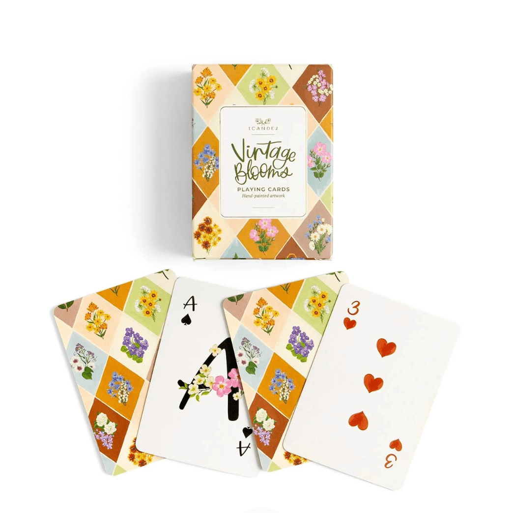 Vintage Blooms Floral Deck of Playing Cards - White Farmhouse Flowers