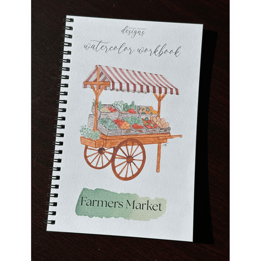 Watercolor Farmers Market Workbook for Beginners + Watercolor Dot Card+ Size 2 Round Brush - White Farmhouse Flowers