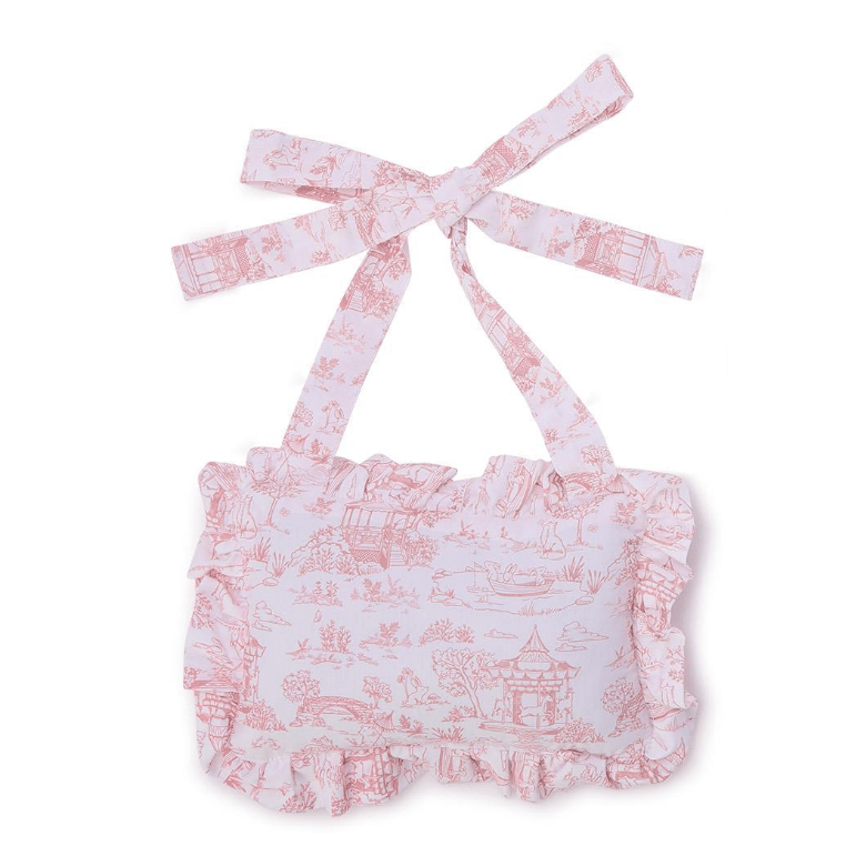 Welcome to the World Pink Embroidered Ruffle Pillow - White Farmhouse Flowers