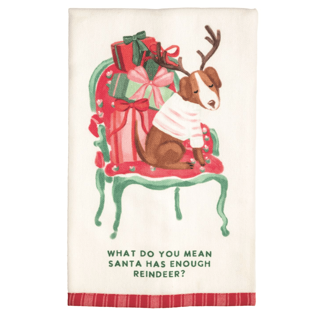 What do You Mean Santa has Enough Reindeer Ric Rac Towel - White Farmhouse Flowers