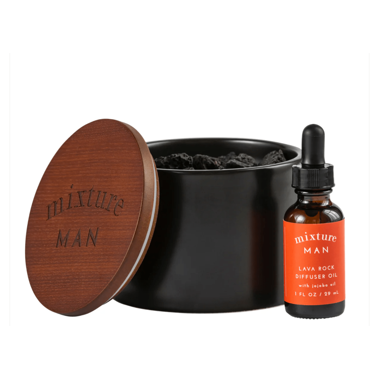 Whiskey Mixture Man Lava Rock Diffuser - White Farmhouse Flowers