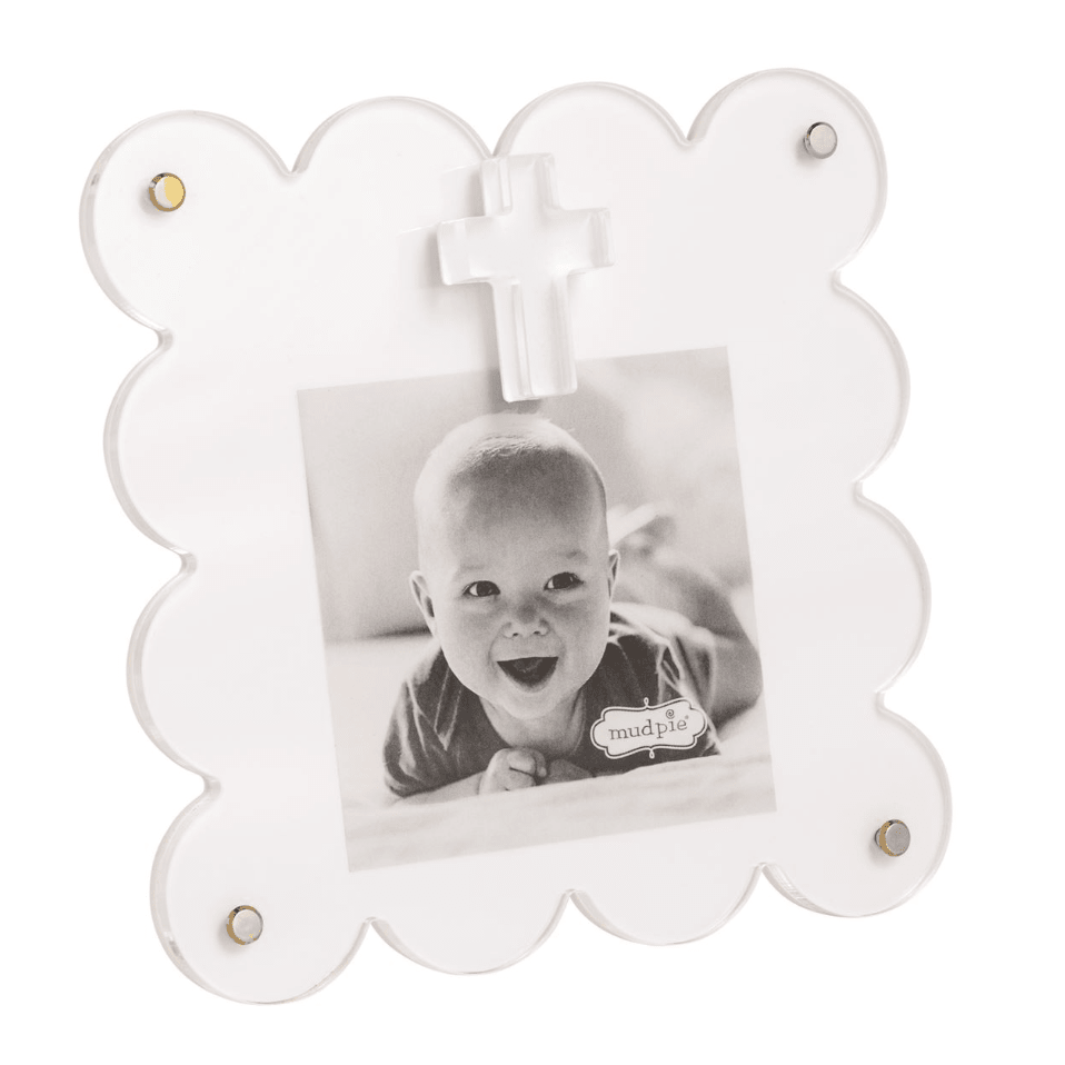 White Acrylic Cross Frame - White Farmhouse Flowers