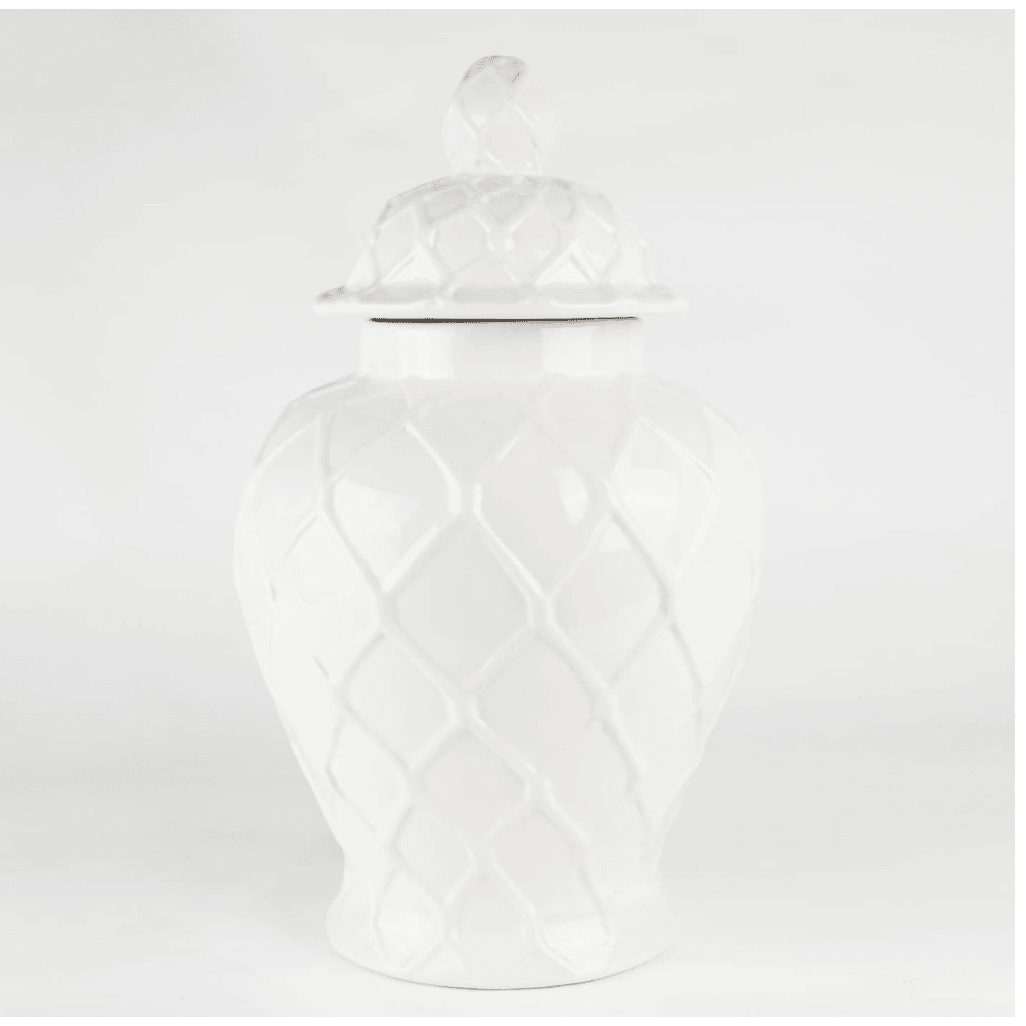 White Extra Large Textured Ginger Jar - White Farmhouse Flowers