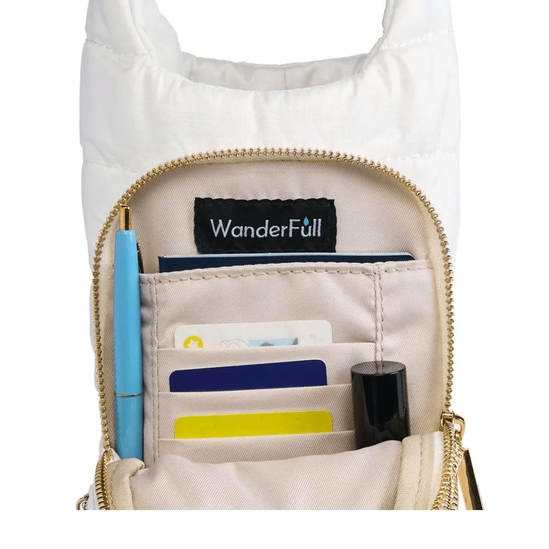 White Ripstop HydroBag with Green, White, Navy Striped Strap - White Farmhouse Flowers