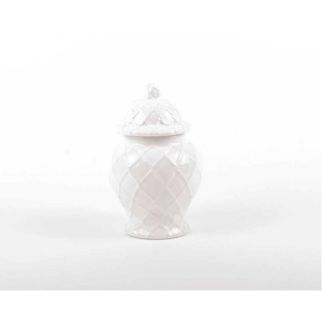 White Small Textured Ginger Jar - White Farmhouse Flowers