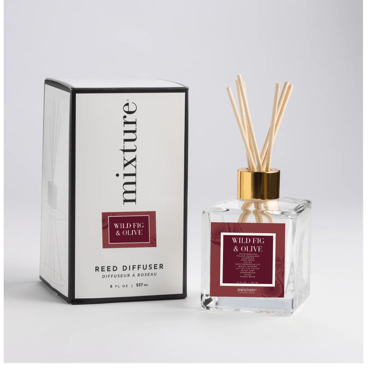 Wild Fig and Olive 10 oz Square Reed Diffuser - White Farmhouse Flowers