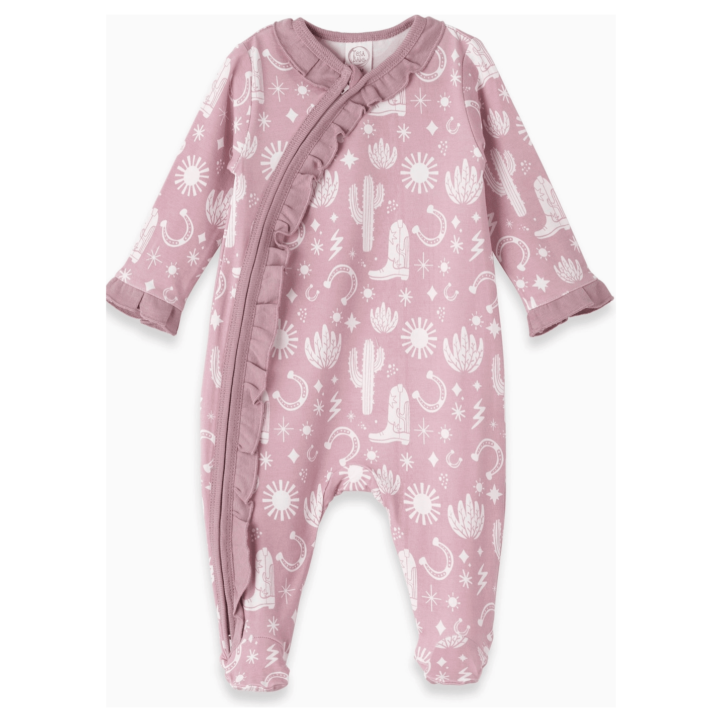 Wild West/Pink Bamboo Zipper Romper - White Farmhouse Flowers