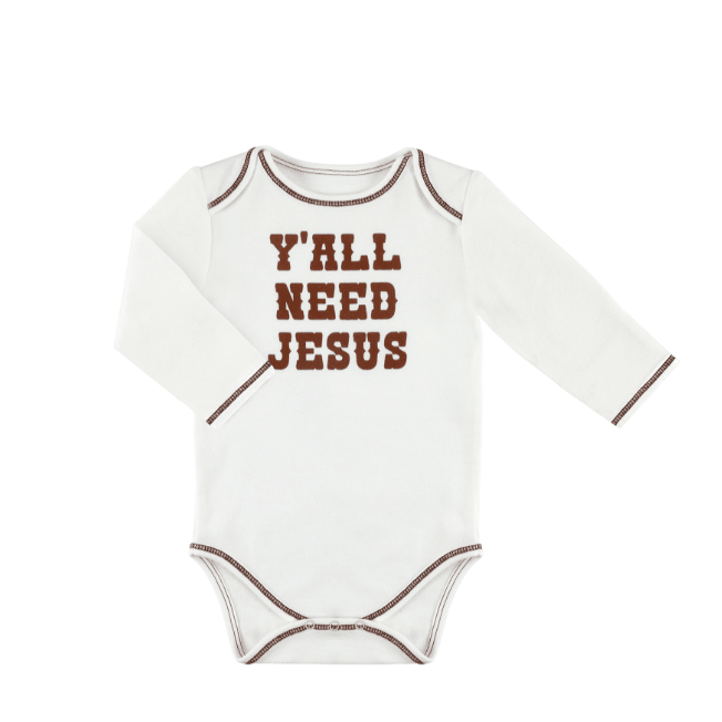 Y'All Need Jesus Long Sleeve Snap Shirt - White Farmhouse Flowers