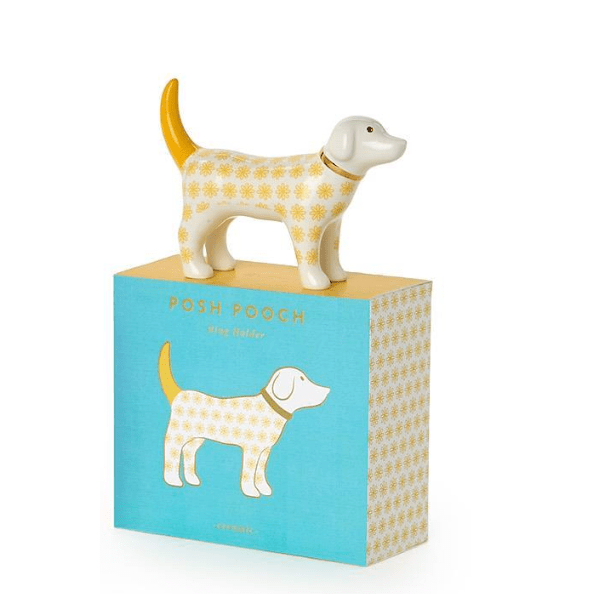 Yellow Dog Ceramic Ring Holder - White Farmhouse Flowers
