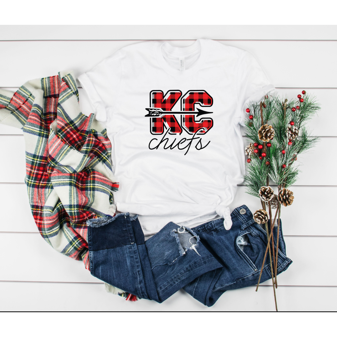 Buffalo Plaid White Chiefs Short Sleeve Shirt