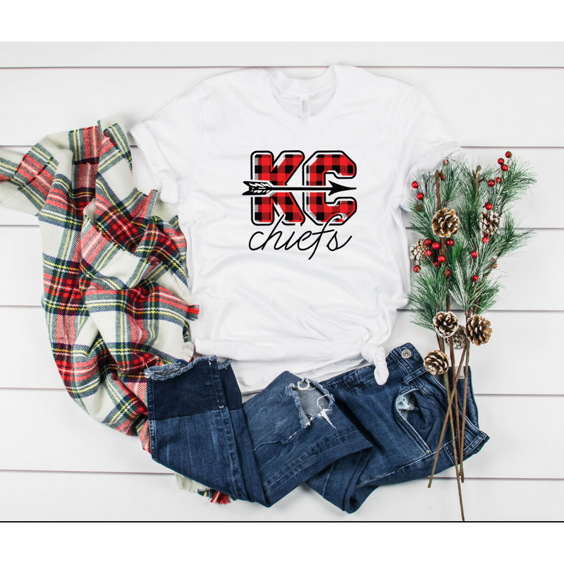 Buffalo Plaid White Chiefs Short Sleeve Shirt.