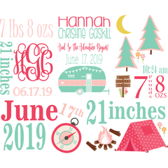 Personalized Camp Theme Baby Blanket for Baby Girl Includes Birth Information