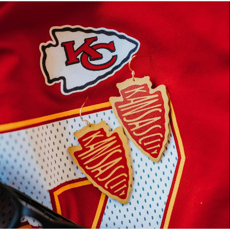 KC Chiefs Arrowhead Leather Earrings.
