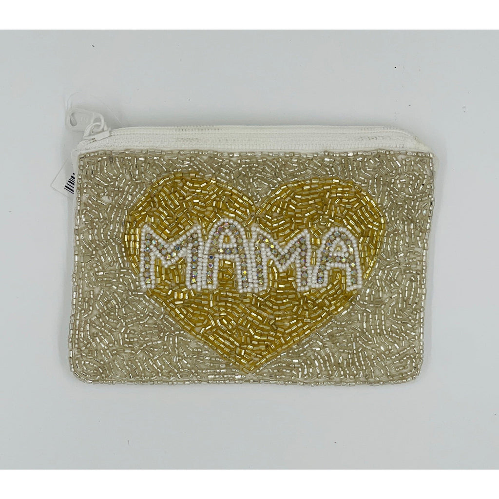 Mama Gold Colored Beaded Coin Purse.