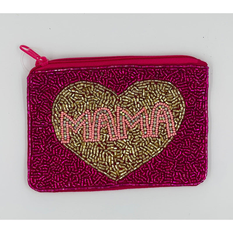 Mama Pink and Gold Colored Beaded Coin Purse.