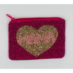 Mama Pink and Gold Colored Beaded Coin Purse.