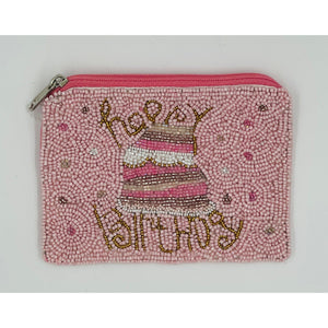 Pink Happy Birthday Beaded Coin Purse.
