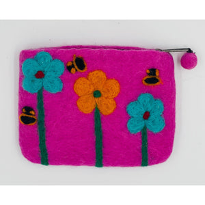 Flowers with Bees Felt Coin Purse.