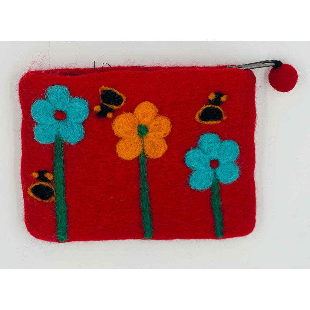 Flowers with Bees Felt Coin Purse.
