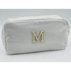 Monogrammed Pearl Letter Cosmetic Bag.