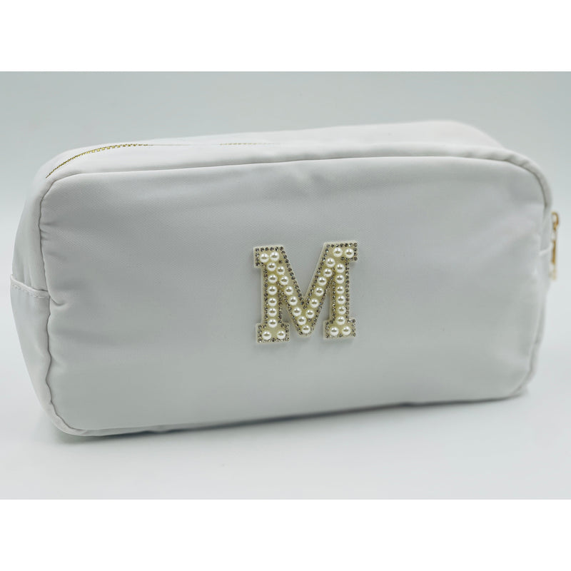Monogrammed Pearl Letter Cosmetic Bag.