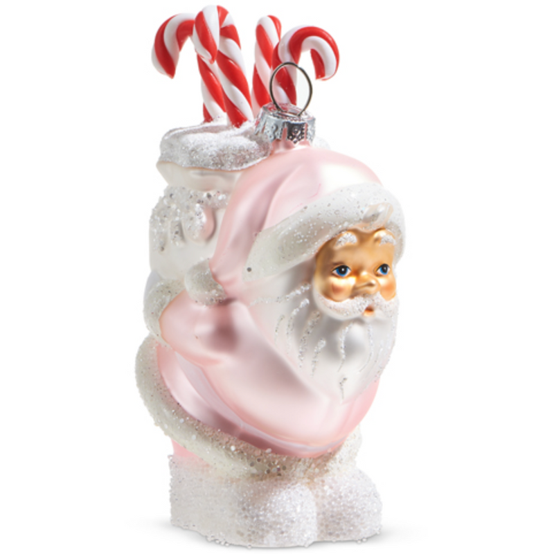 Pink Santa with Candy Canes Ornament