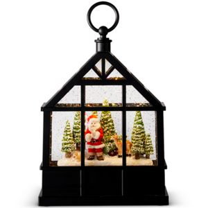 Santa Cuts Down Tree Lighted Water Greenhouse