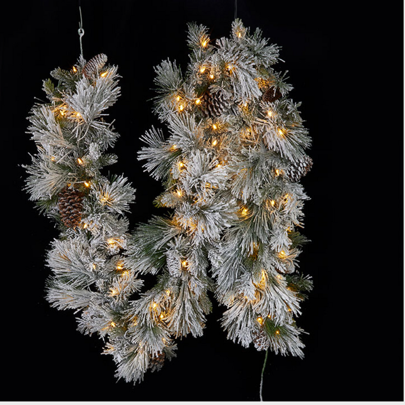 Pre-Lit Flocked Pine Garland 9'.