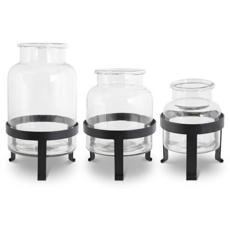 Glass Jar on Metal Stand.