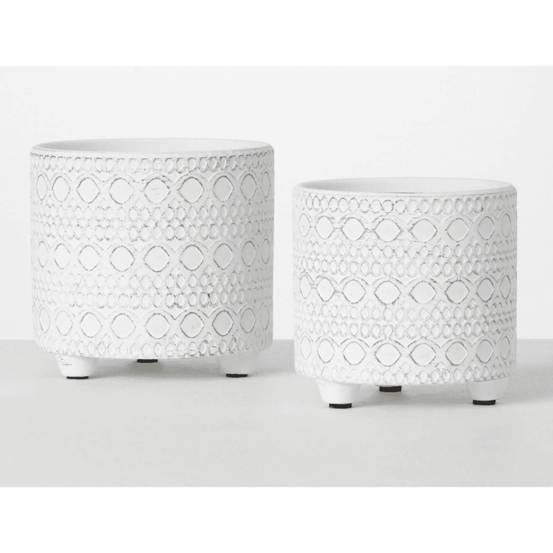 Whitewashed Patterned Pot Set.