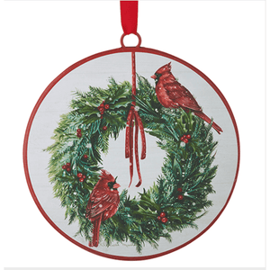 Cardinal on Wreath Disc Ornament.