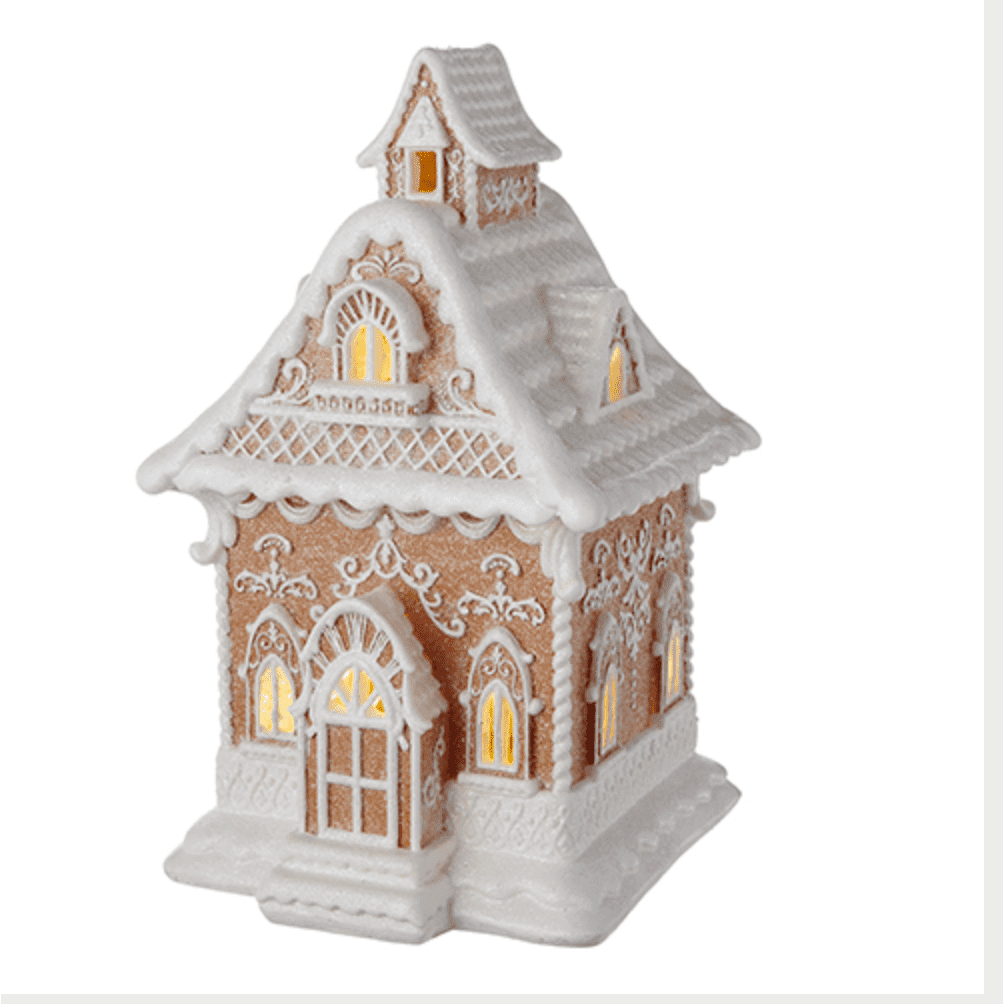 White Icing Lighted Gingerbread House.