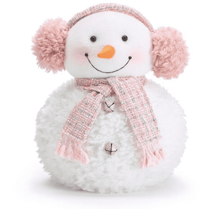 Plush Snowman with Pink Earmuffs and Scarf.