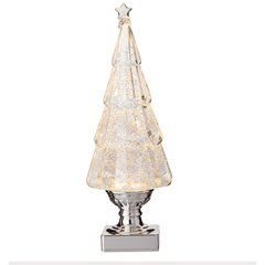 Lighted Tree with Silver Swirling Glitter.