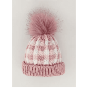 Rosy Pink Buffalo Check Beanie Hat.