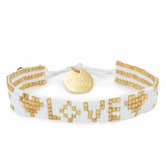 White & Gold Heart Bead Bracelet.