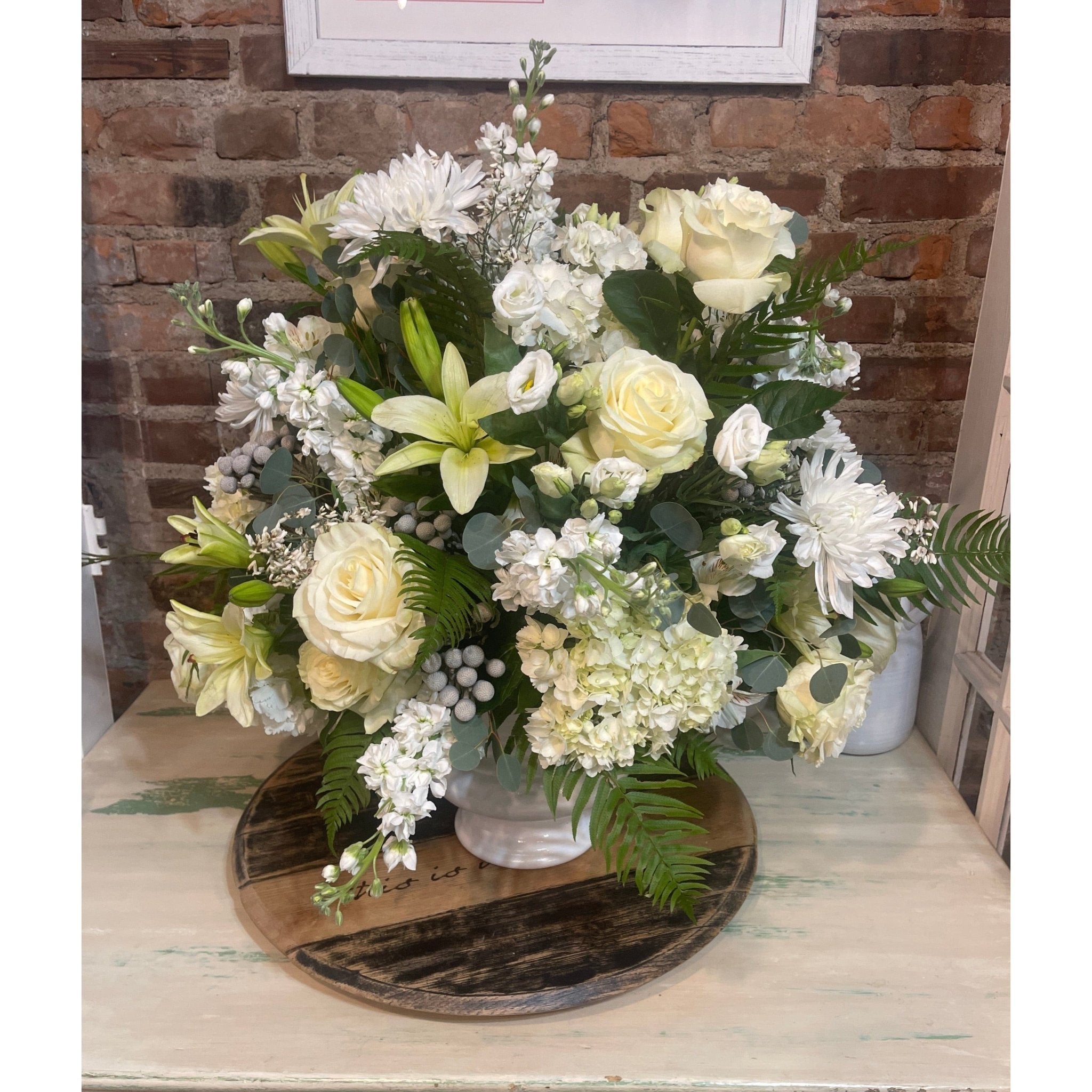 A Beautiful Soul - Sympathy Arrangement - White Farmhouse Flowers