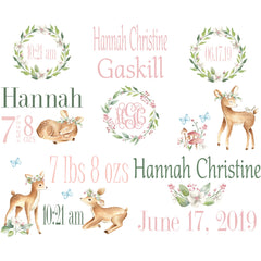 Personalized Baby Deer Theme Baby Blanket for Baby Girl Includes Birth Information