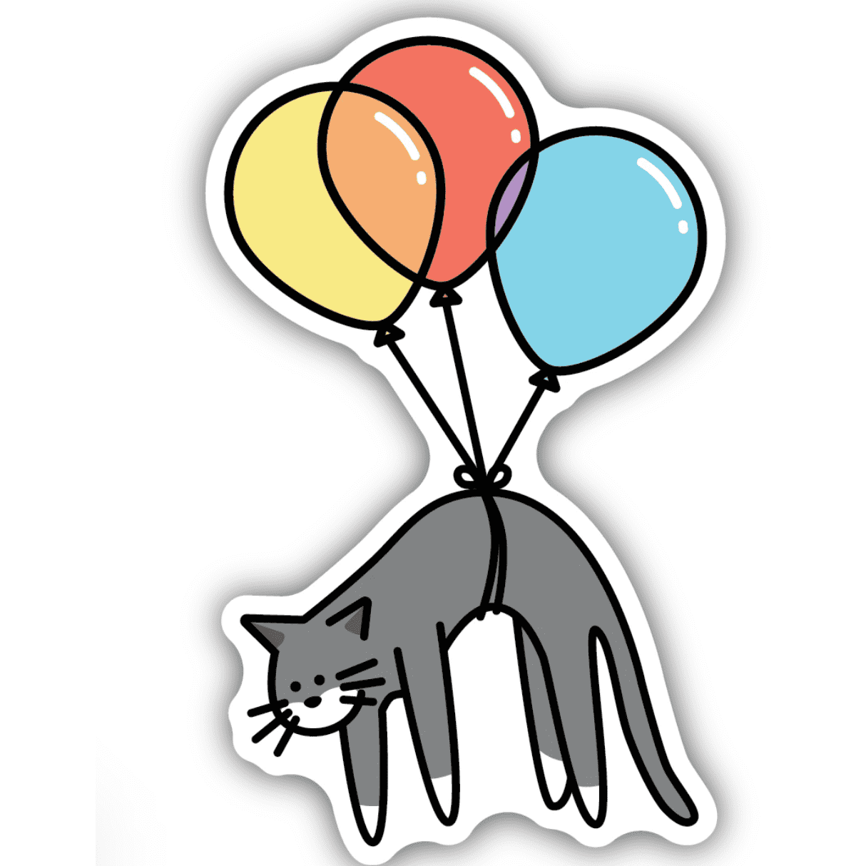 Balloon Cat Sticker - White Farmhouse Flowers