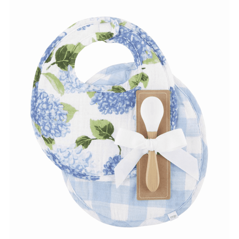 Blue Hydrangea Bib & Spoon Set.