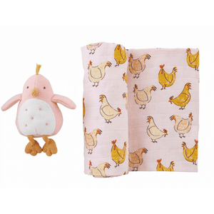 Pink Chick Swaddle and Rattle Set.