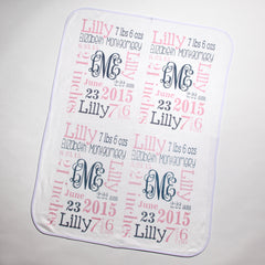Personalized baby blanket with birth information